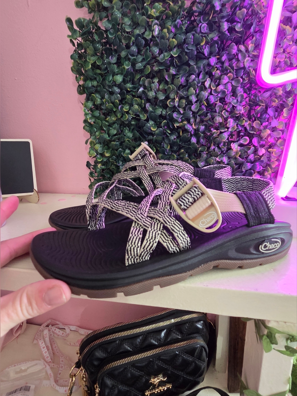 Chaco Women's ECO Black and Cream Strappy Sport Sandals